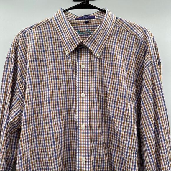 Alan Flusser White, Purple & Yellow Plaid Long Sleeve Button Down Shirt Size XXL - Picture 2 of 7